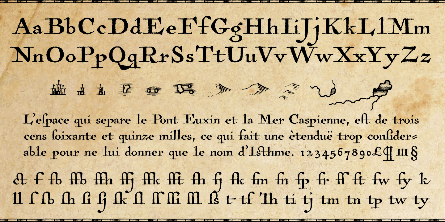 Card displaying Antiquarian typeface in various styles