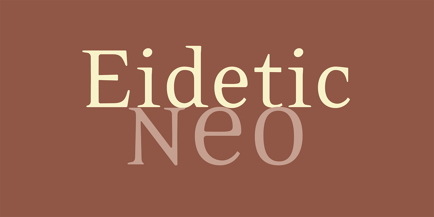 Card displaying Eidetic Neo typeface in various styles