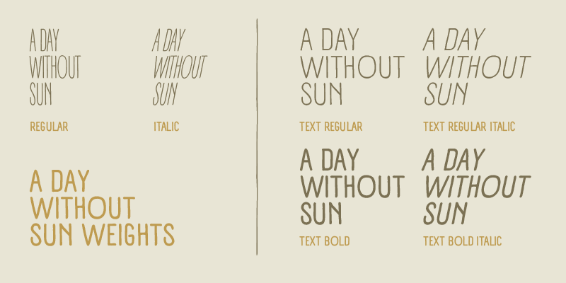 Card displaying A Day Without Sun typeface in various styles