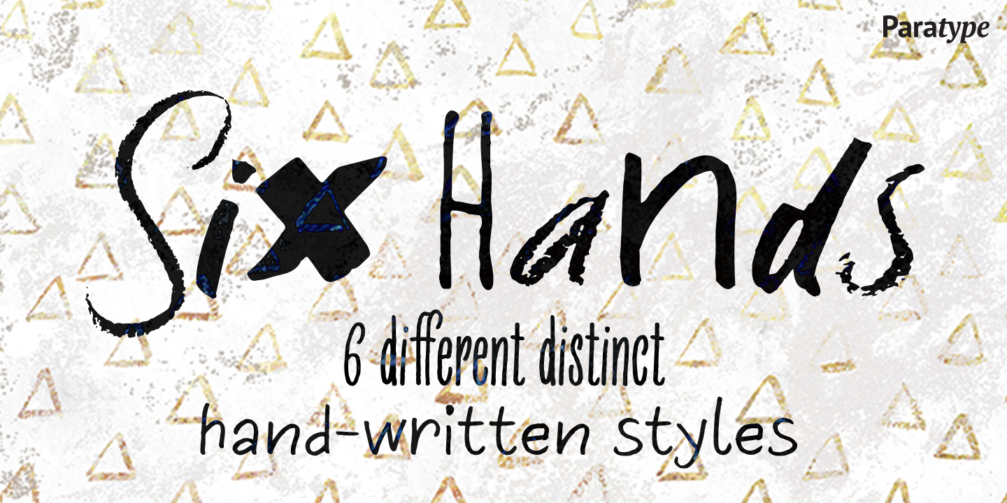 Card displaying Six Hands typeface in various styles