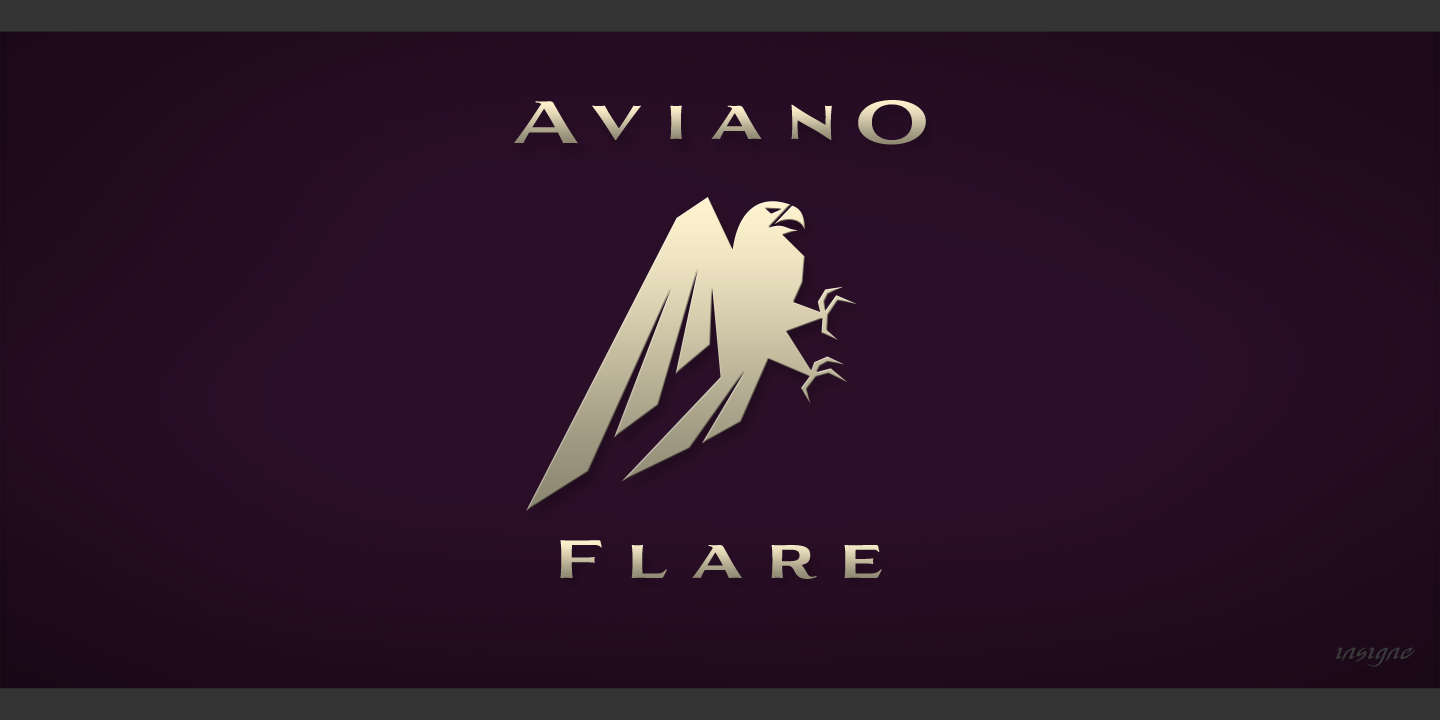 Card displaying Aviano Flare typeface in various styles