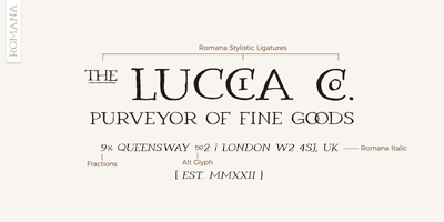 Card displaying Romana typeface in various styles