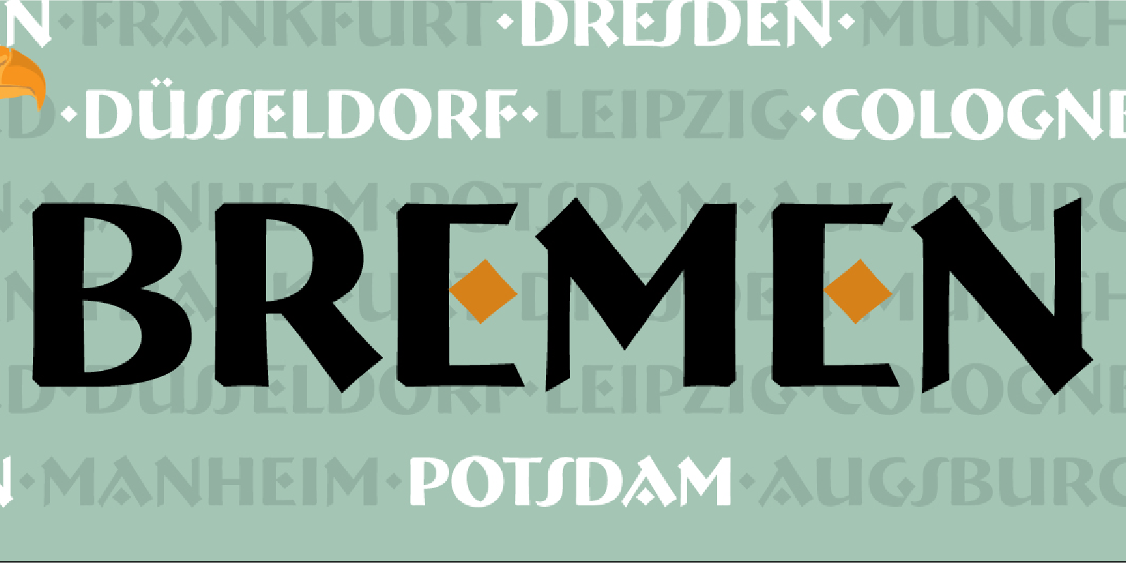Card displaying Bremen typeface in various styles