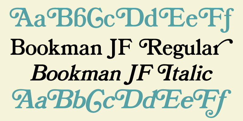 Card displaying Bookman JF typeface in various styles