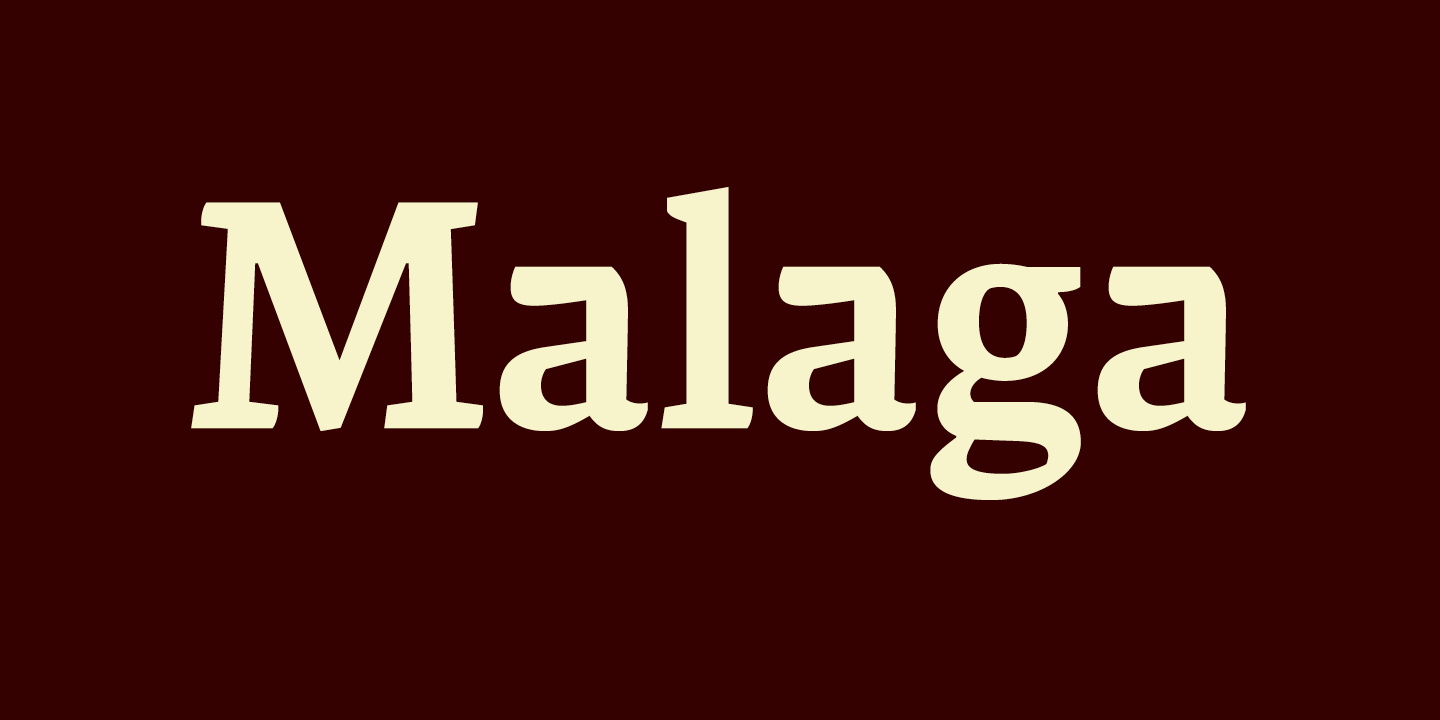 Card displaying Malaga typeface in various styles