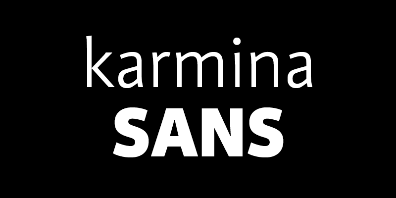 Card displaying Karmina Sans typeface in various styles