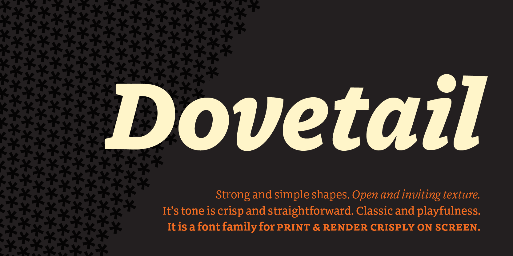 Card displaying MVB Dovetail typeface in various styles