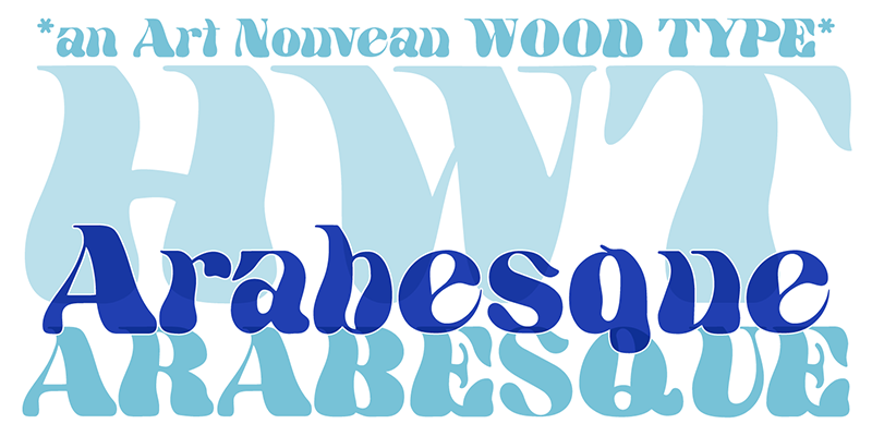 Card displaying HWT Arabesque typeface in various styles