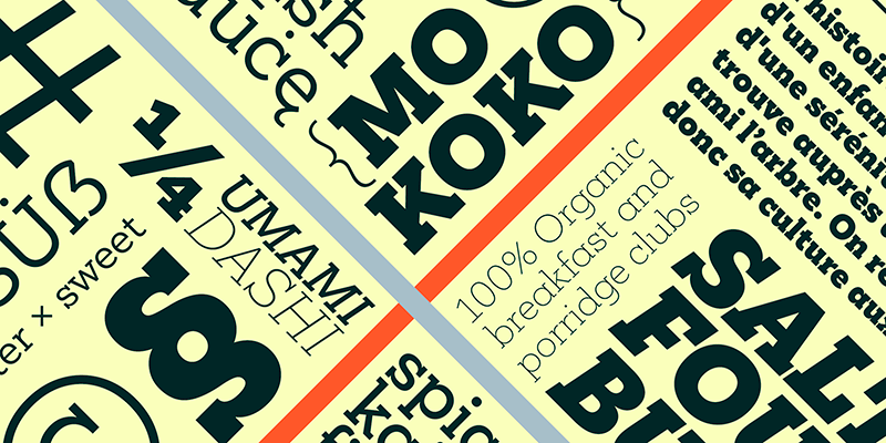 Card displaying Mokoko typeface in various styles