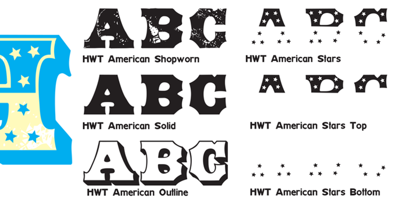 Card displaying HWT American typeface in various styles