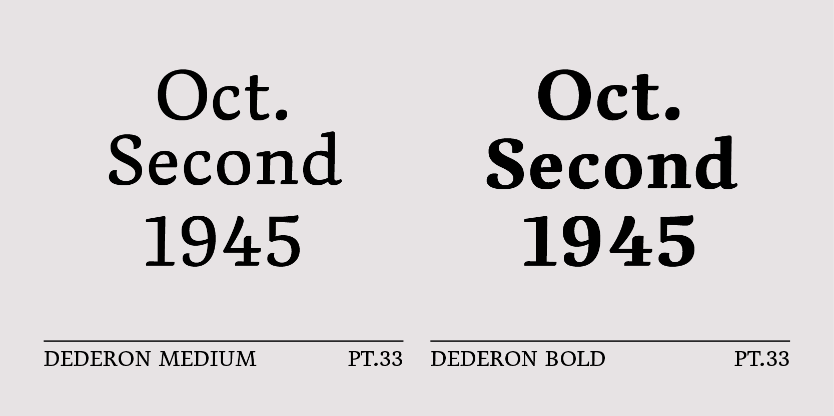 Card displaying Dederon typeface in various styles