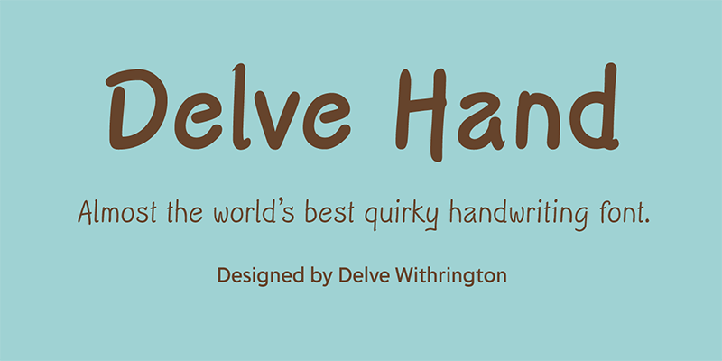 Card displaying Delve Hand typeface in various styles