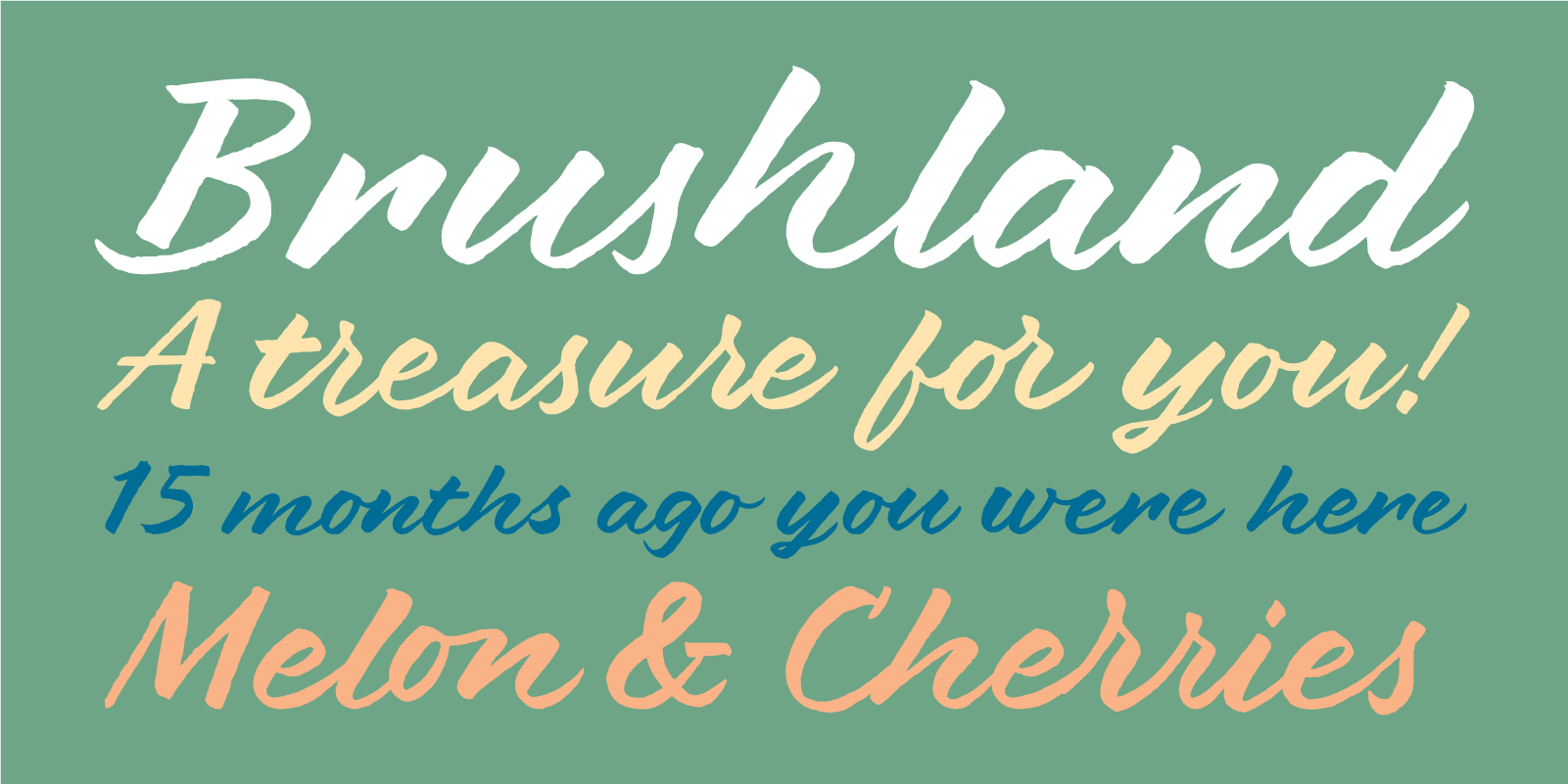 Card displaying Brushland typeface in various styles
