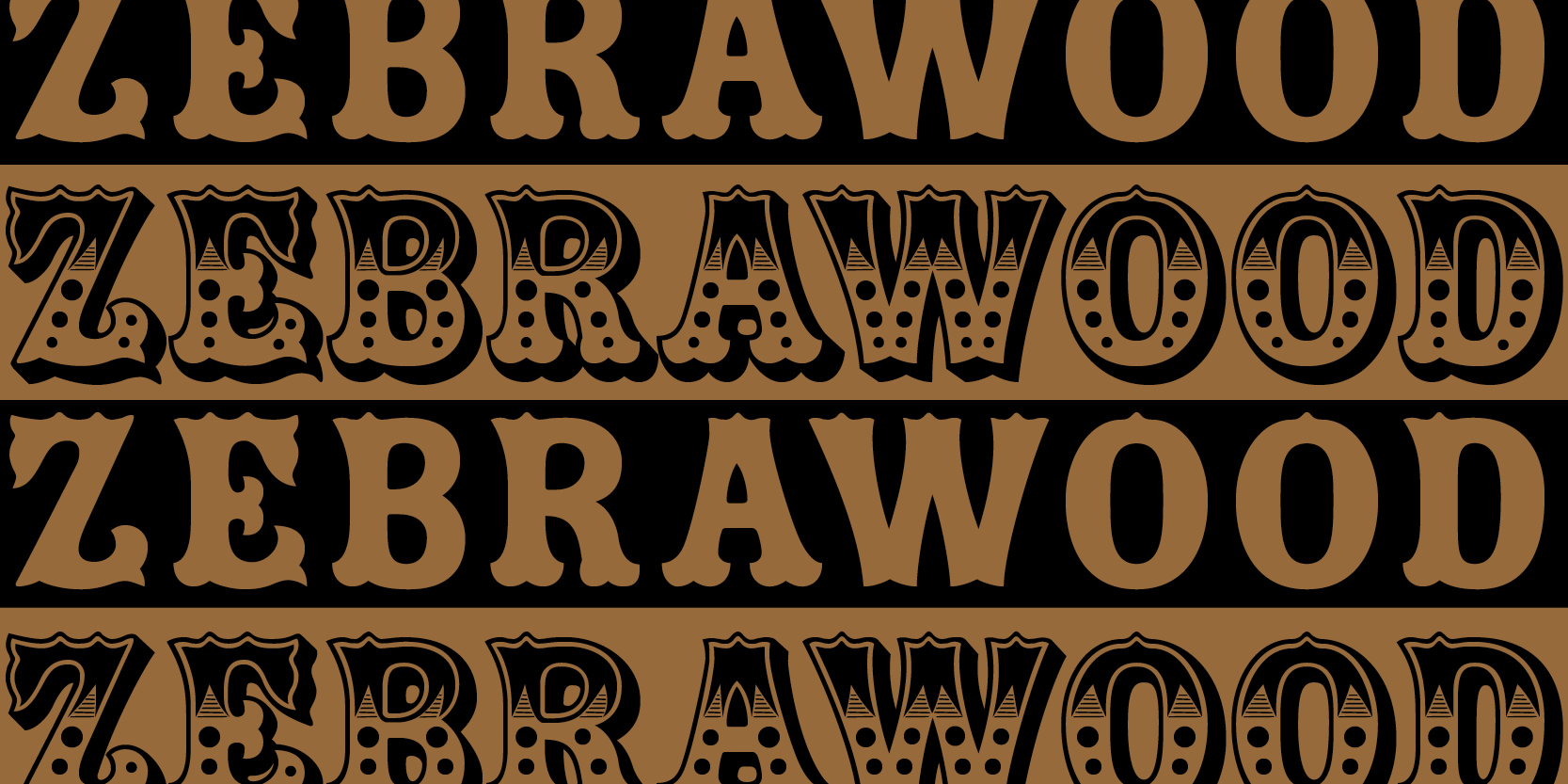 Card displaying Zebrawood typeface in various styles
