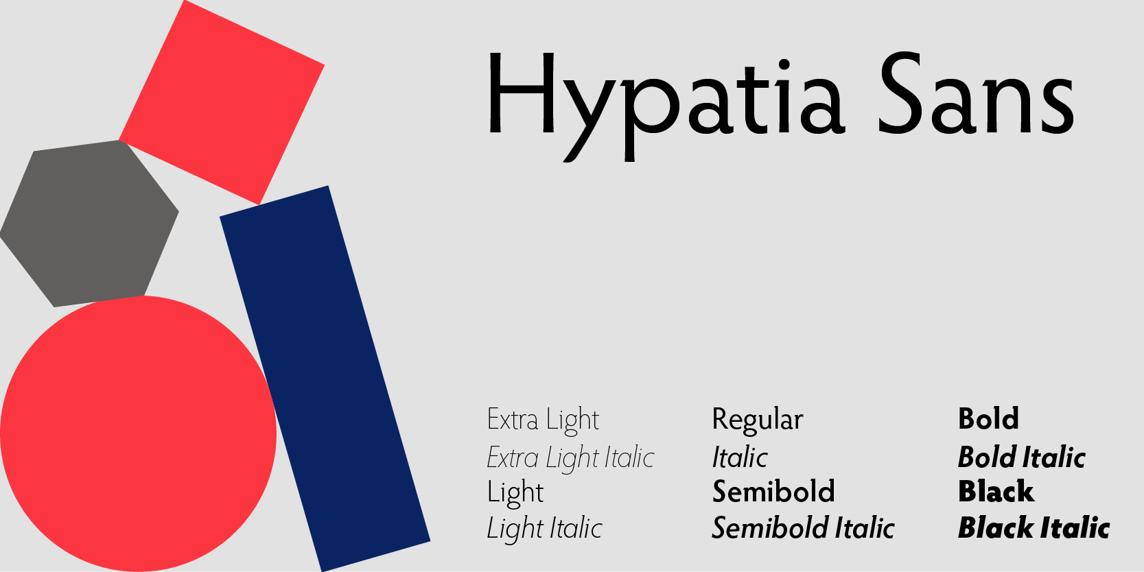 Card displaying Hypatia Sans typeface in various styles