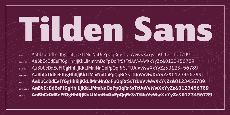 Card displaying Tilden Sans typeface in various styles