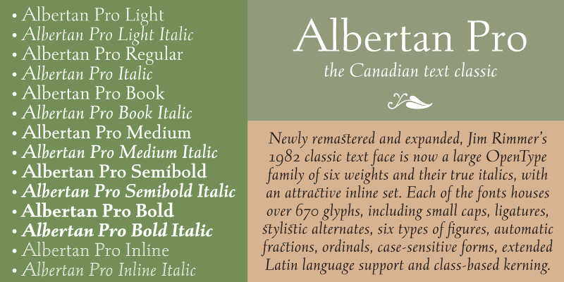 Card displaying Albertan typeface in various styles