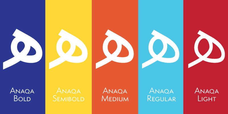Card displaying Anaqa typeface in various styles