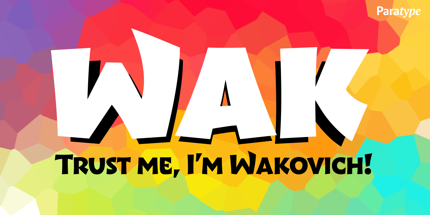 Card displaying Wak typeface in various styles