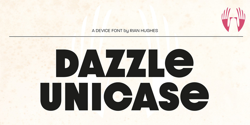 Card displaying Dazzle Unicase typeface in various styles