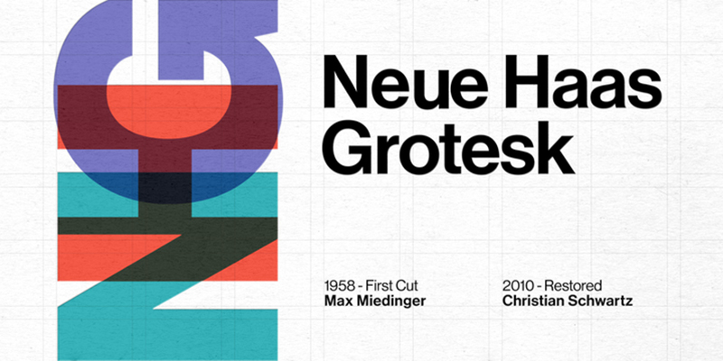Card displaying Neue Haas Grotesk typeface in various styles