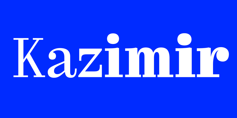 Card displaying Kazimir typeface in various styles