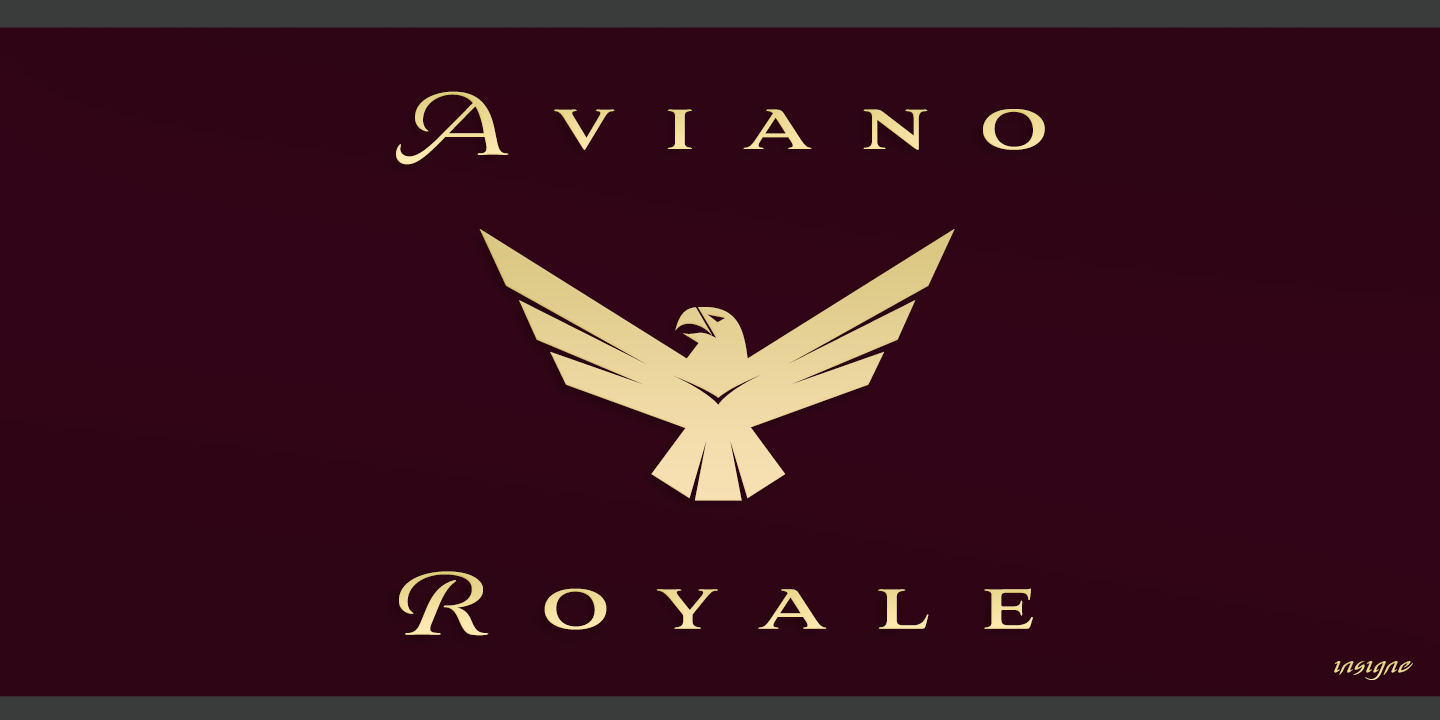 Card displaying Aviano Royale typeface in various styles