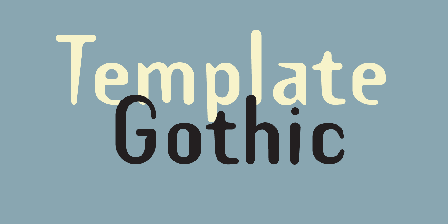 Card displaying Template Gothic typeface in various styles