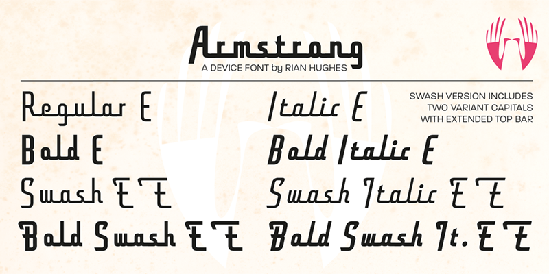 Card displaying Armstrong typeface in various styles