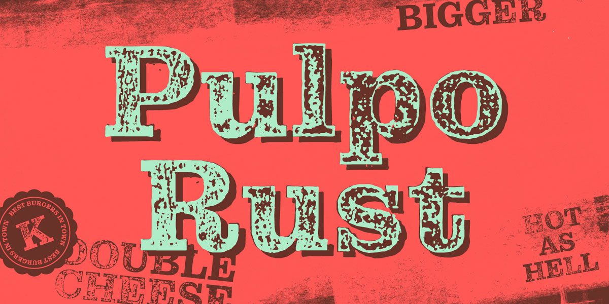 Card displaying Pulpo Rust typeface in various styles