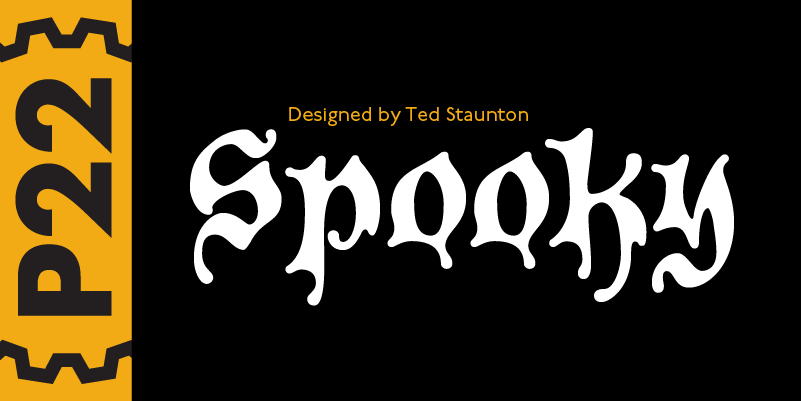 Card displaying P22 Spooky typeface in various styles