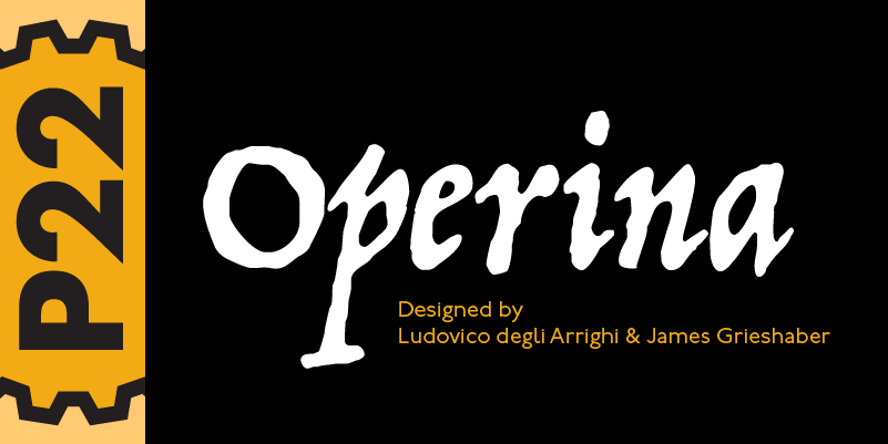 Card displaying P22 Operina Pro typeface in various styles