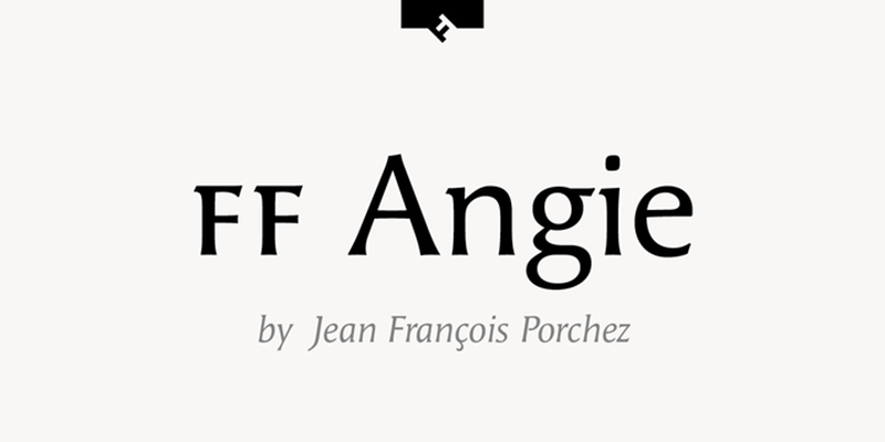 Card displaying FF Angie typeface in various styles