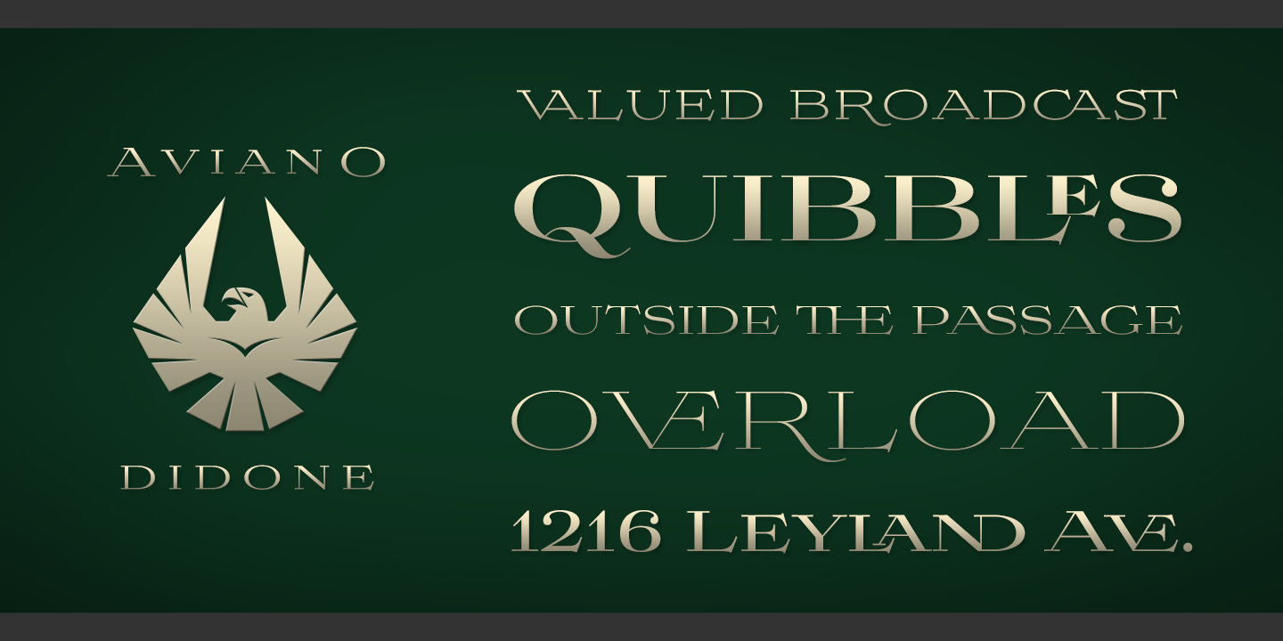 Card displaying Aviano Didone typeface in various styles