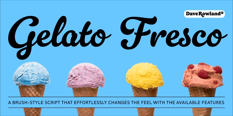 Card displaying Gelato Fresco Variable typeface in various styles