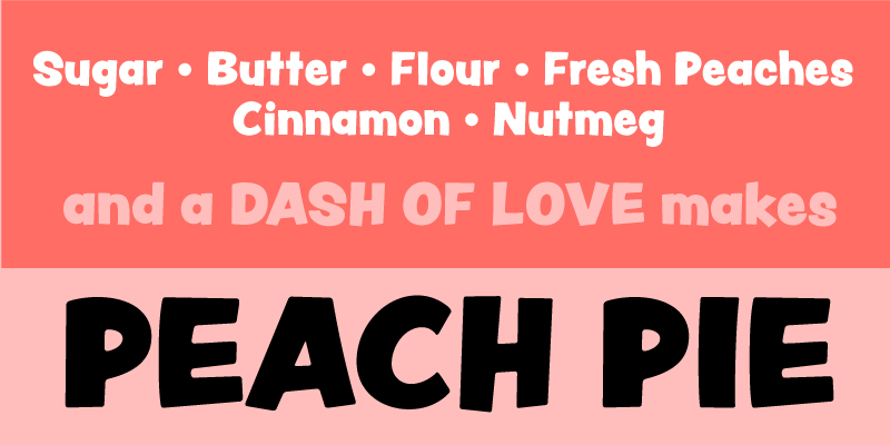 Card displaying Peachy Keen JF typeface in various styles