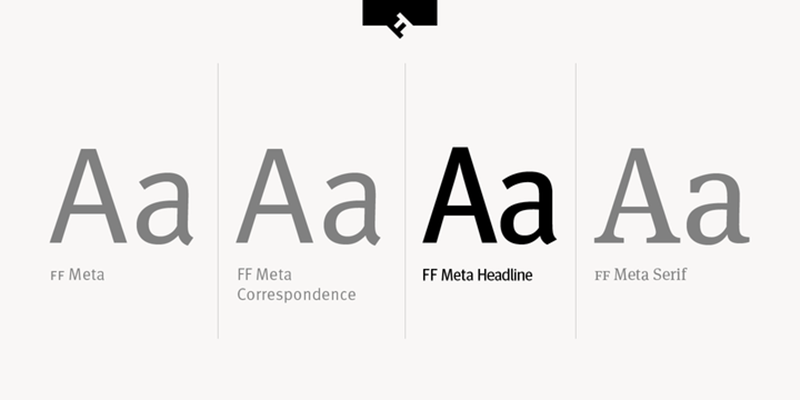 Card displaying FF Meta Headline typeface in various styles