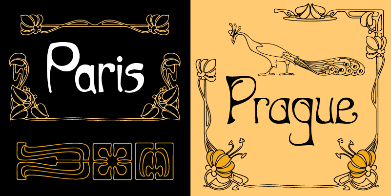 Card displaying P22 Art Nouveau typeface in various styles