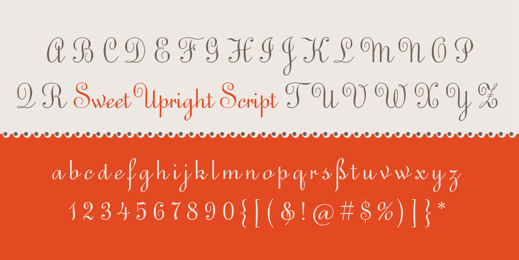 Card displaying Sweet Upright Script typeface in various styles