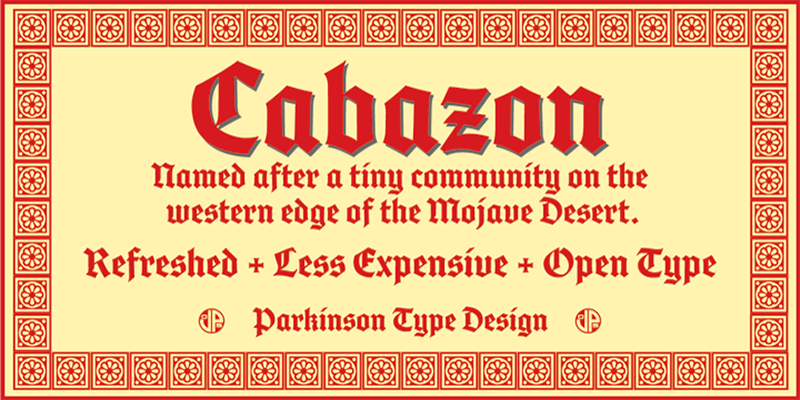 Card displaying Cabazon typeface in various styles
