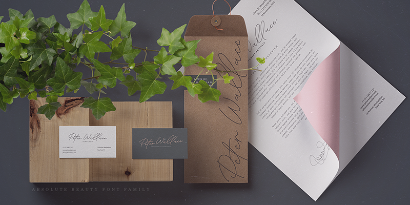 Card displaying Absolute Beauty typeface in various styles