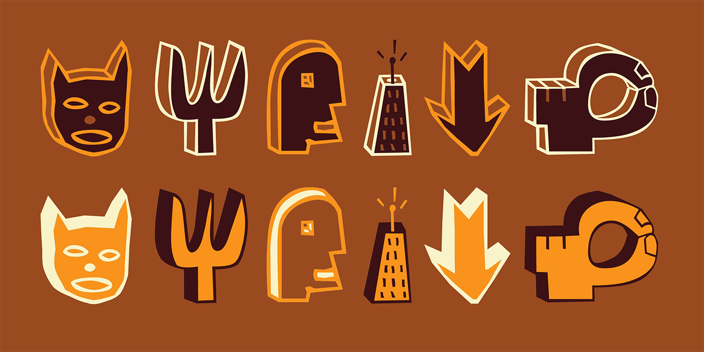 Card displaying Blockhead Illustrations typeface in various styles