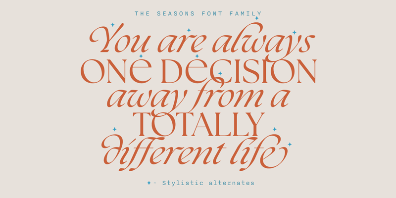 Card displaying The Seasons typeface in various styles