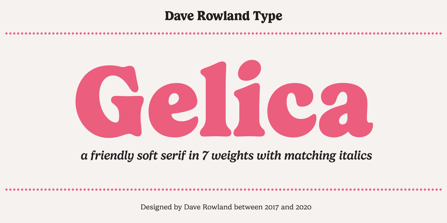 Card displaying Gelica typeface in various styles