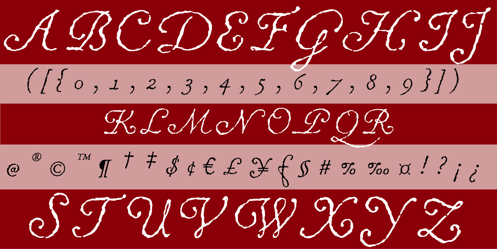 Card displaying MVB Chanson d'Amour typeface in various styles