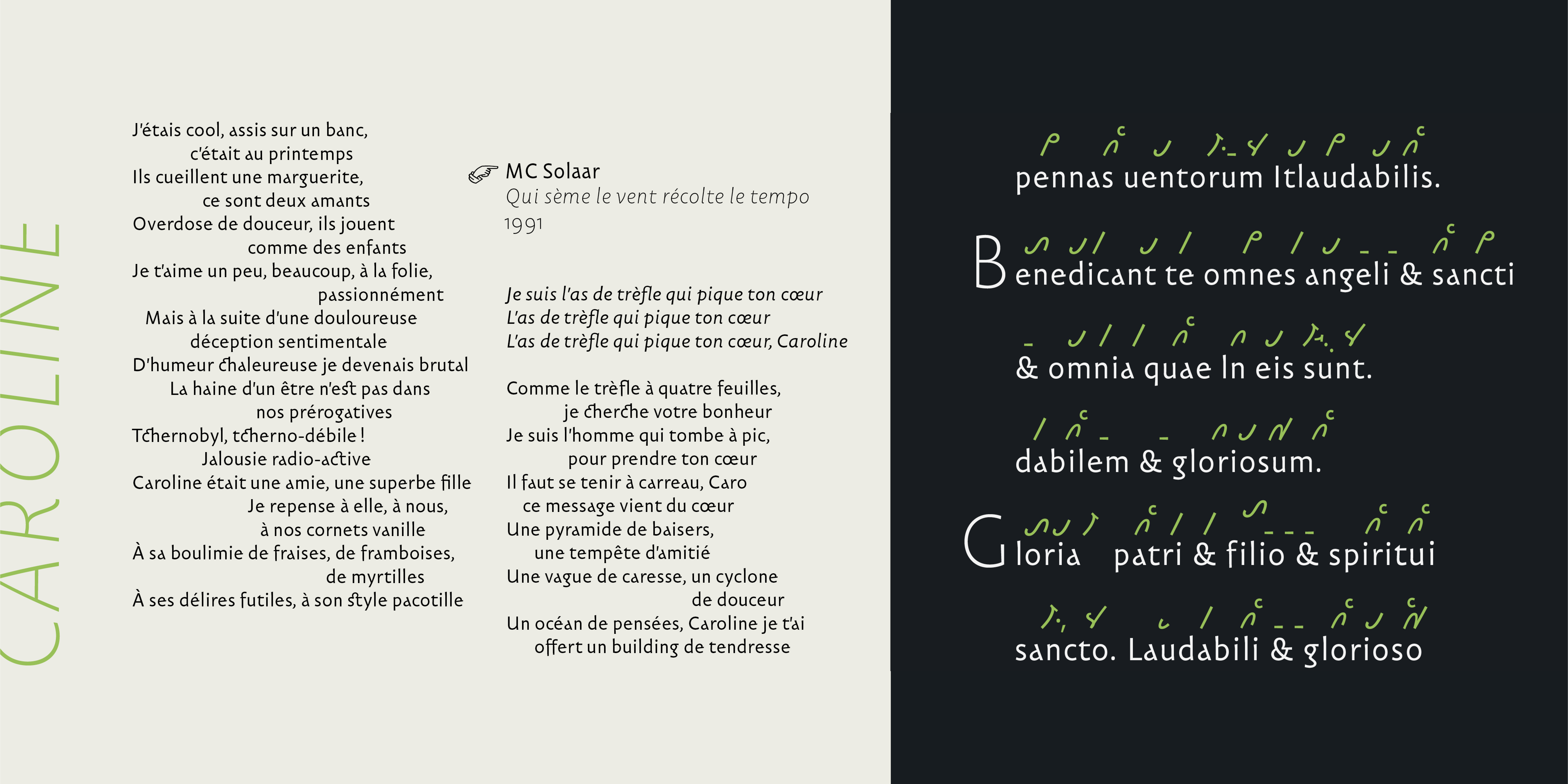 Card displaying Carolinéale typeface in various styles