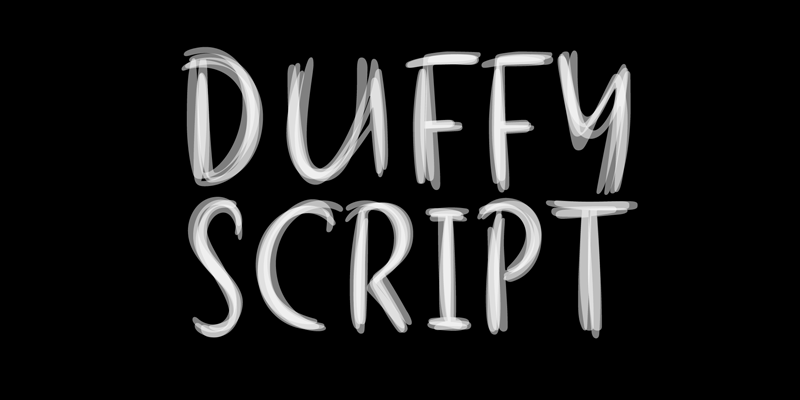 Card displaying Duffy Script typeface in various styles