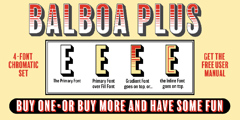 Card displaying Balboa Plus typeface in various styles