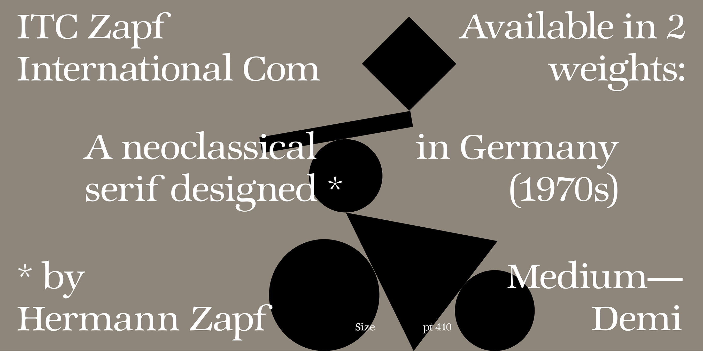 Card displaying ITC Zapf International typeface in various styles