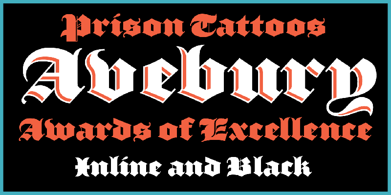 Card displaying Avebury typeface in various styles